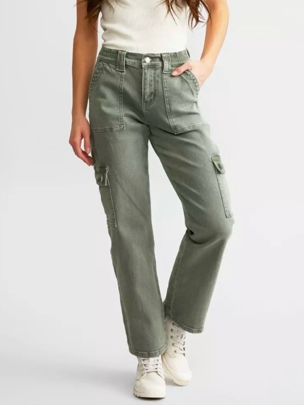 NWOT Vervet  Pants Dixie High Rise Straight Leg Cargo Stretch Indie Clean Girl 2 - Picture 3 of 12